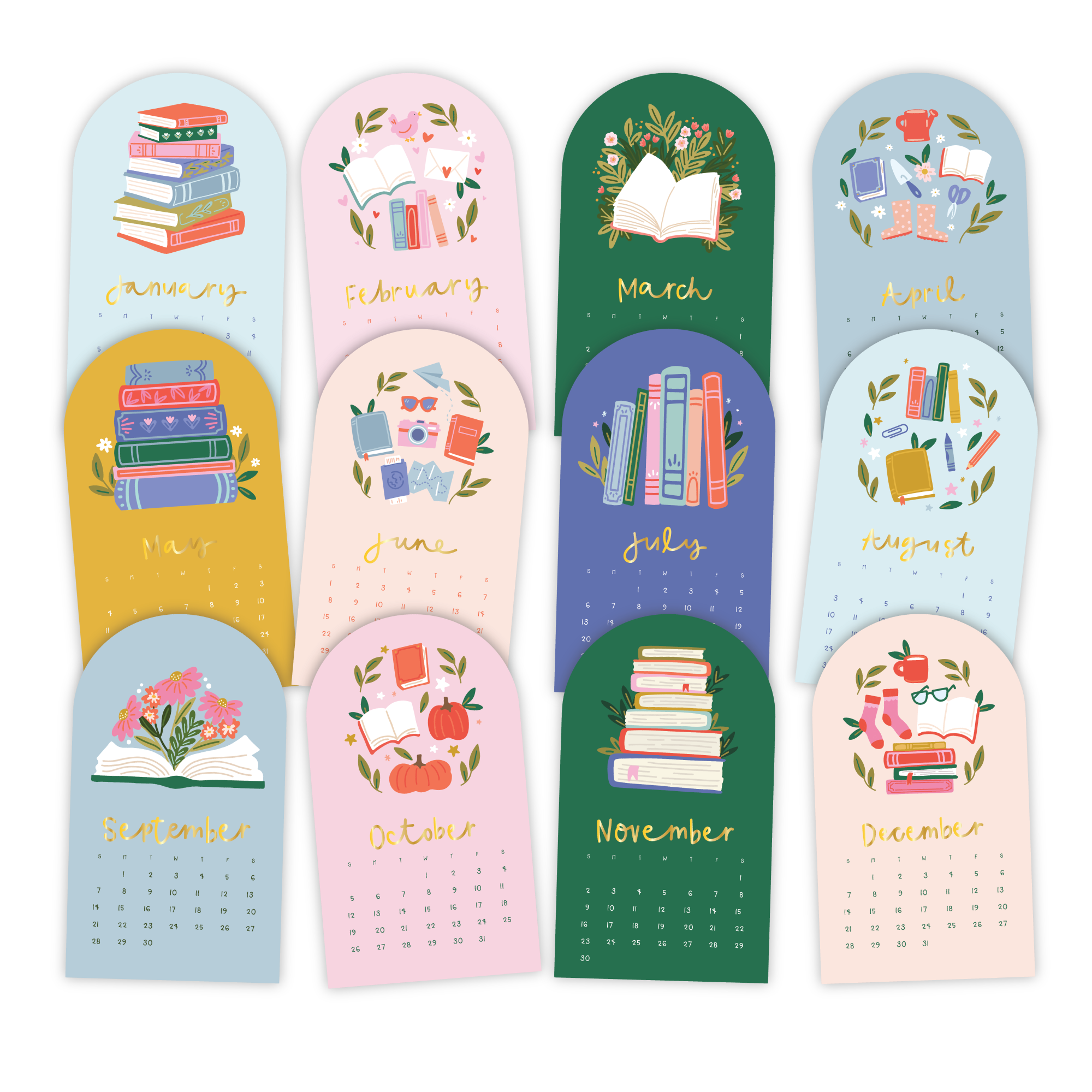 Book Lover's 2027 Mini Desk Calendar with Wooden Block