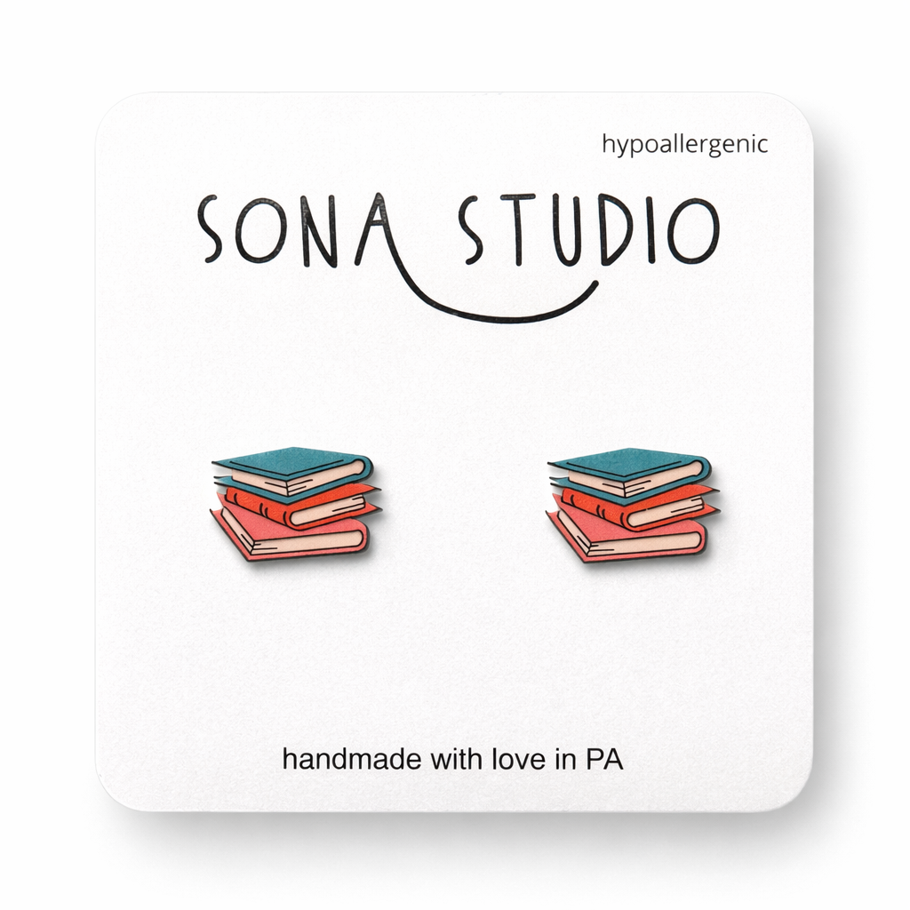 Bright Stack of Book Earrings