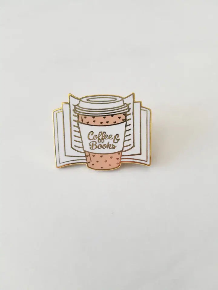 Coffee & Books Enamel Pin – Cute Literary Accessory