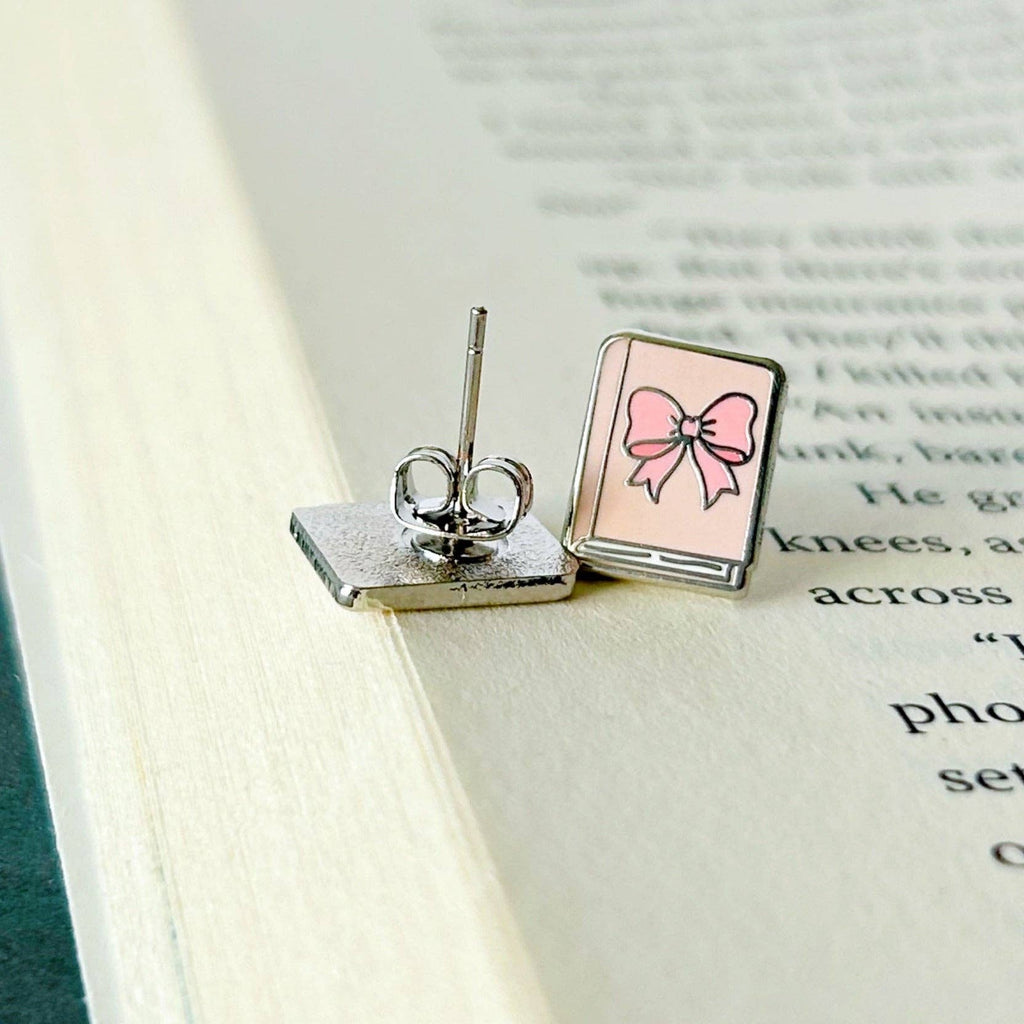 Pink Bow Book Earrings