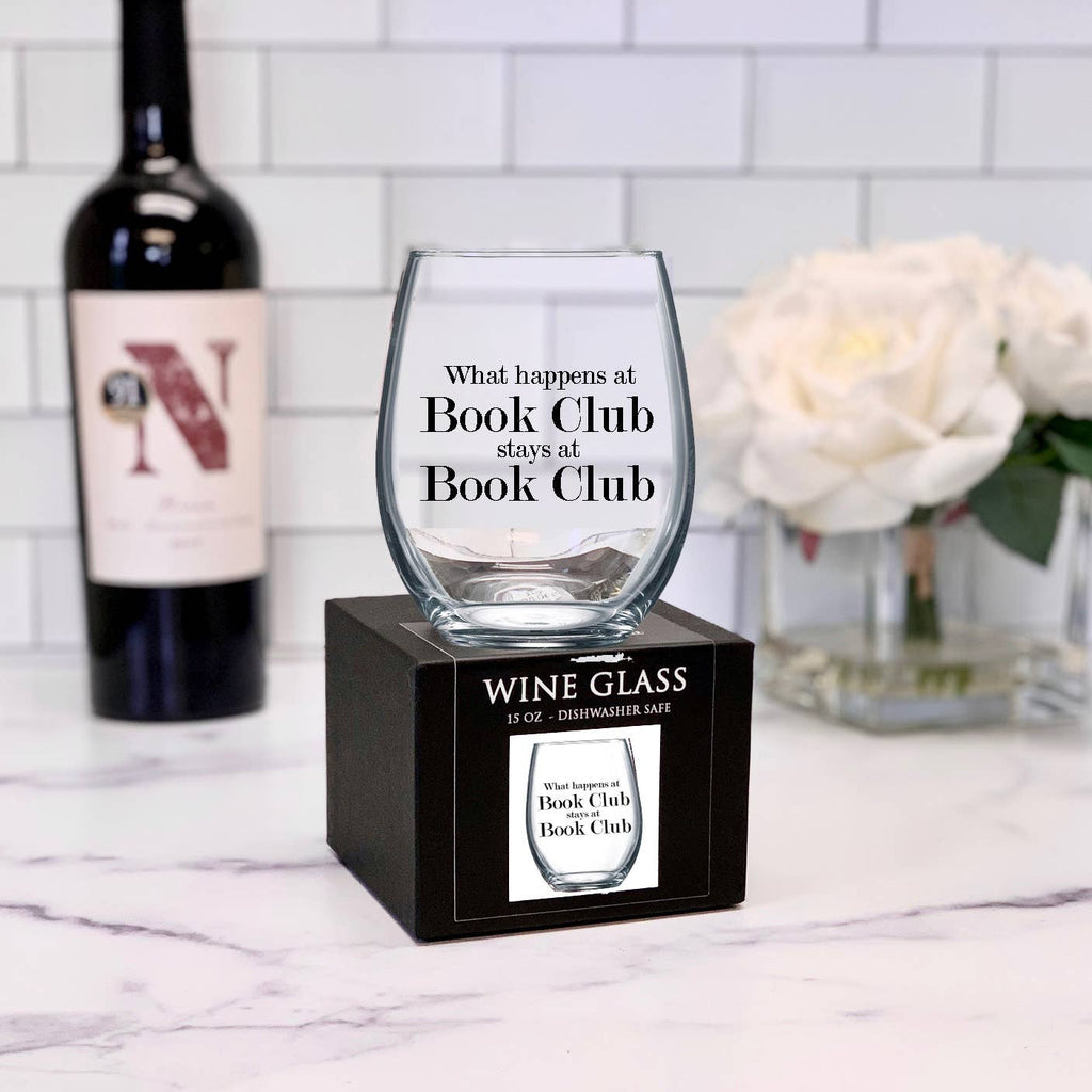 What happens at Book Club 15oz Stemless Wine Glass