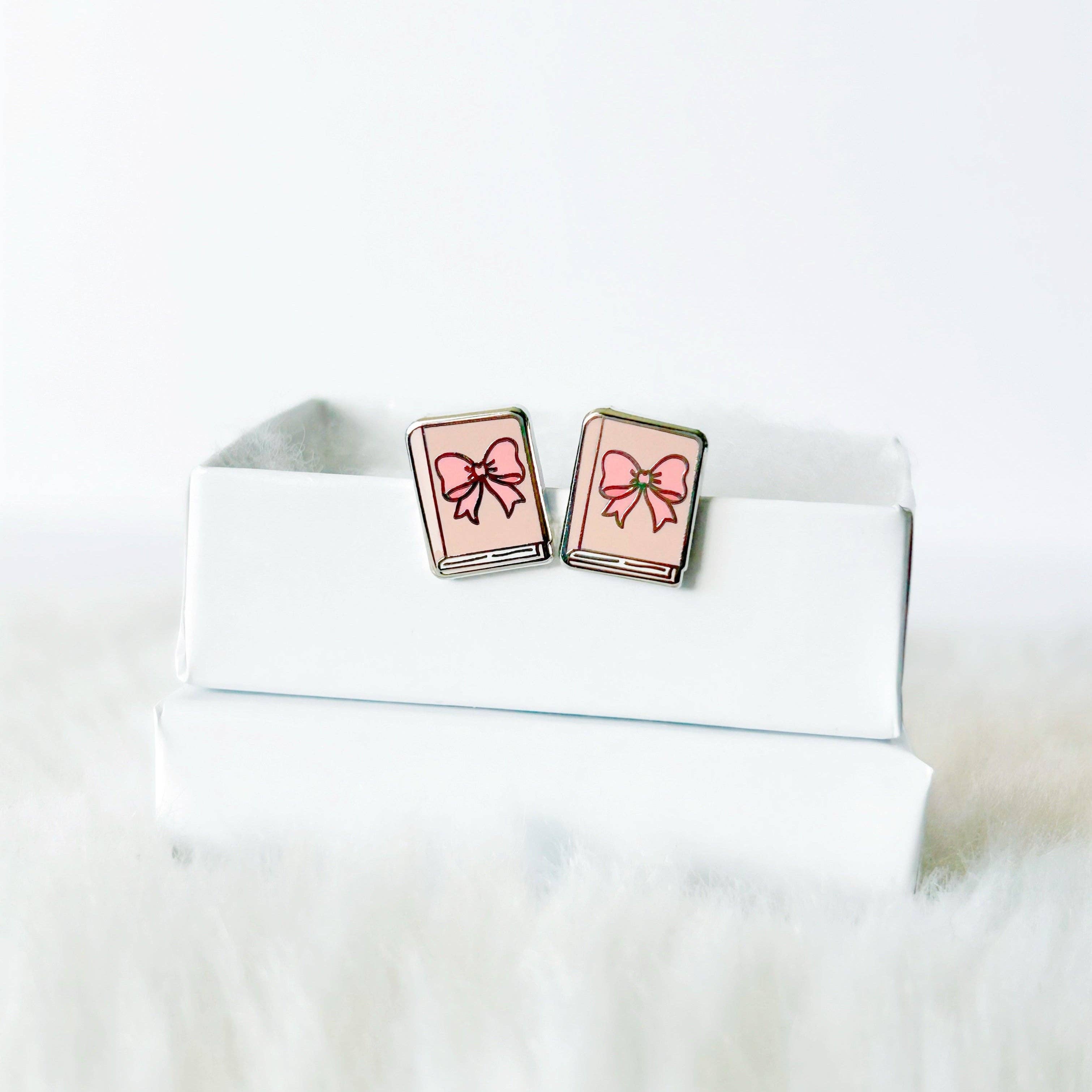 Pink Bow Book Earrings