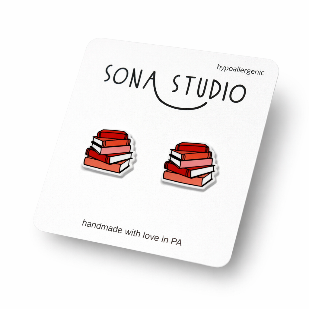 Pink Stack of Book Earrings