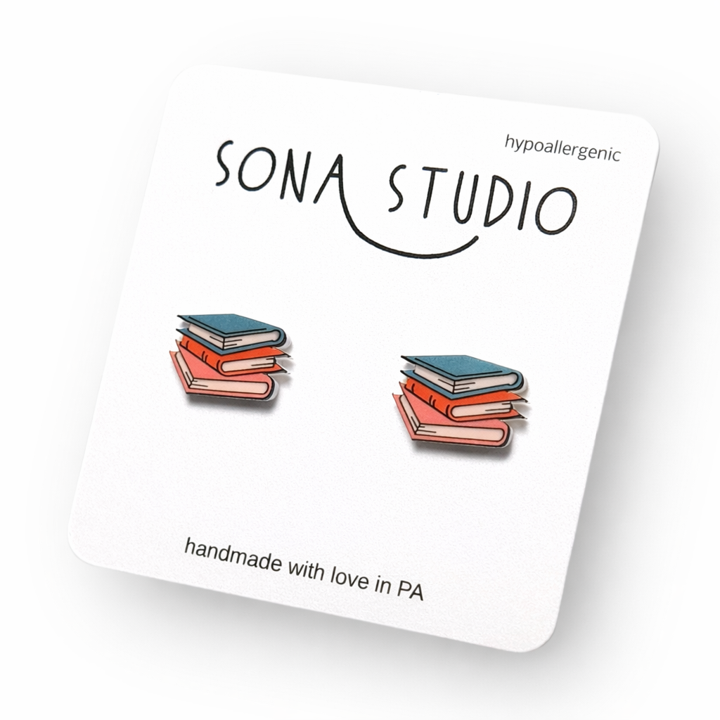 Bright Stack of Book Earrings