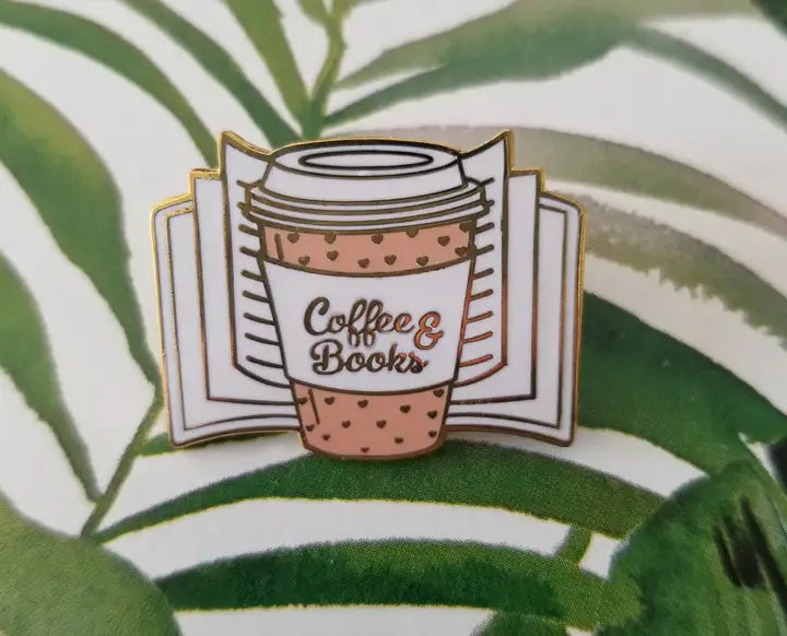 Coffee & Books Enamel Pin – Cute Literary Accessory