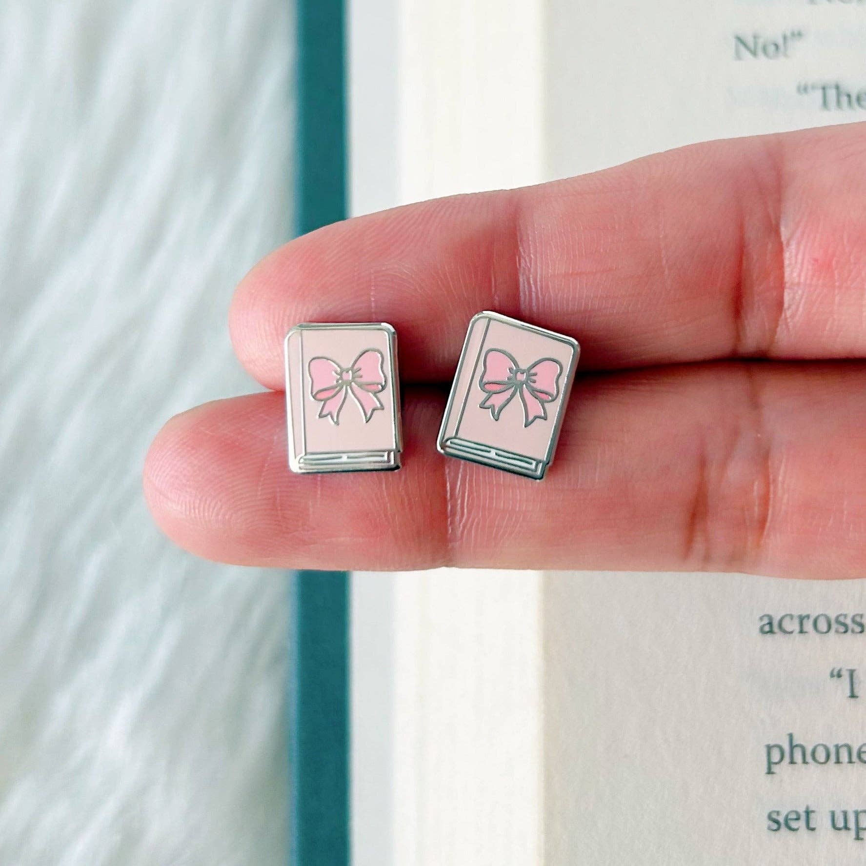 Pink Bow Book Earrings