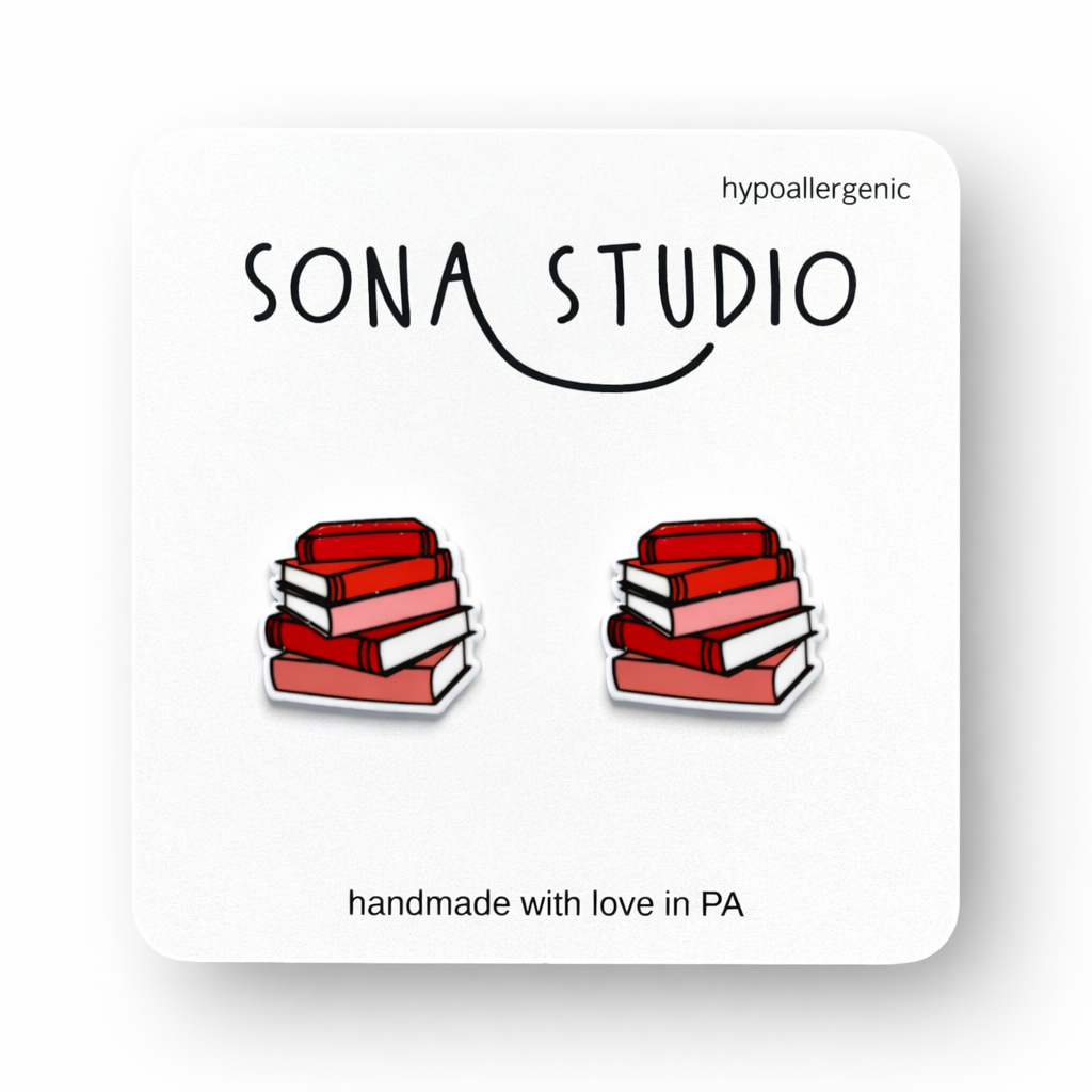 Pink Stack of Book Earrings