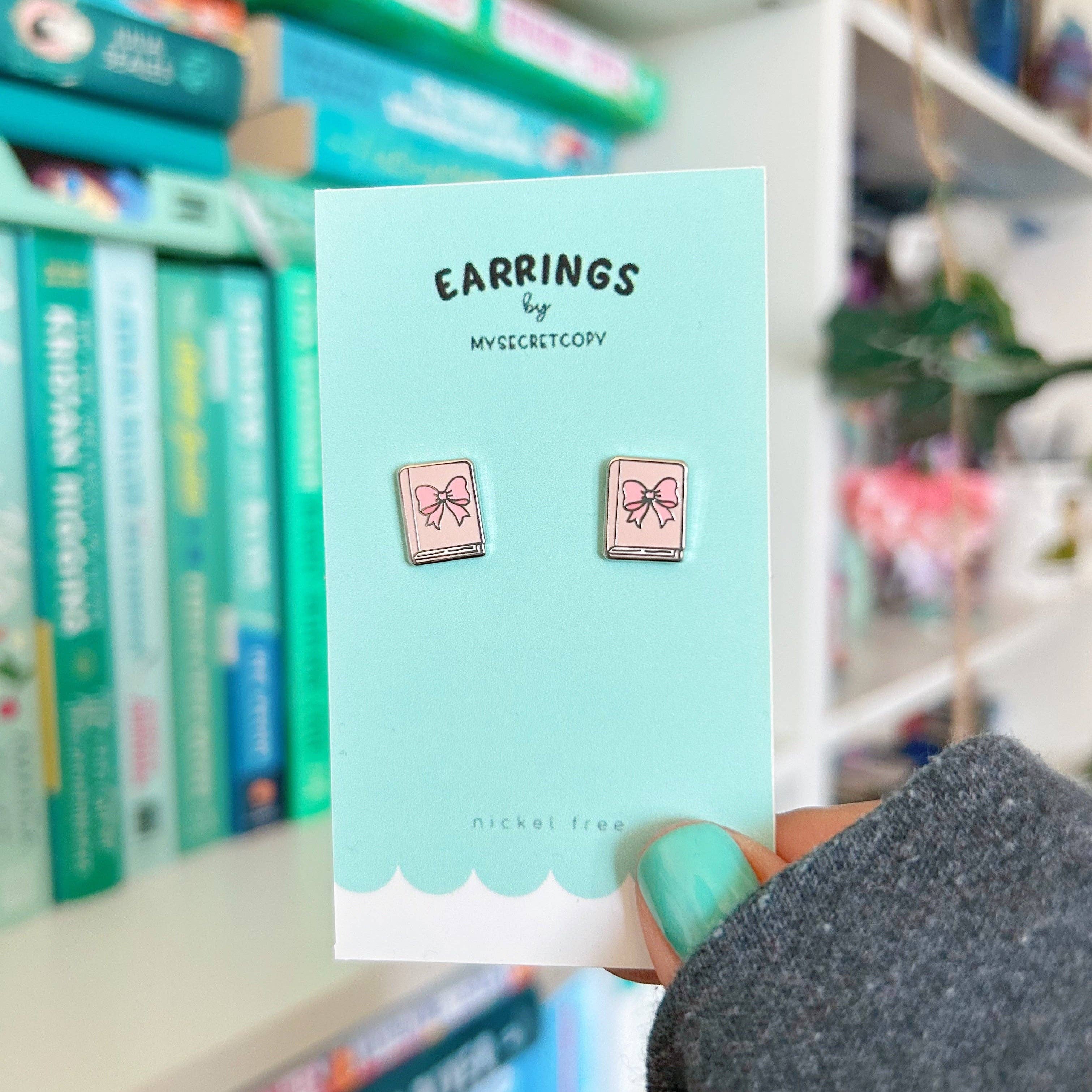 Pink Bow Book Earrings